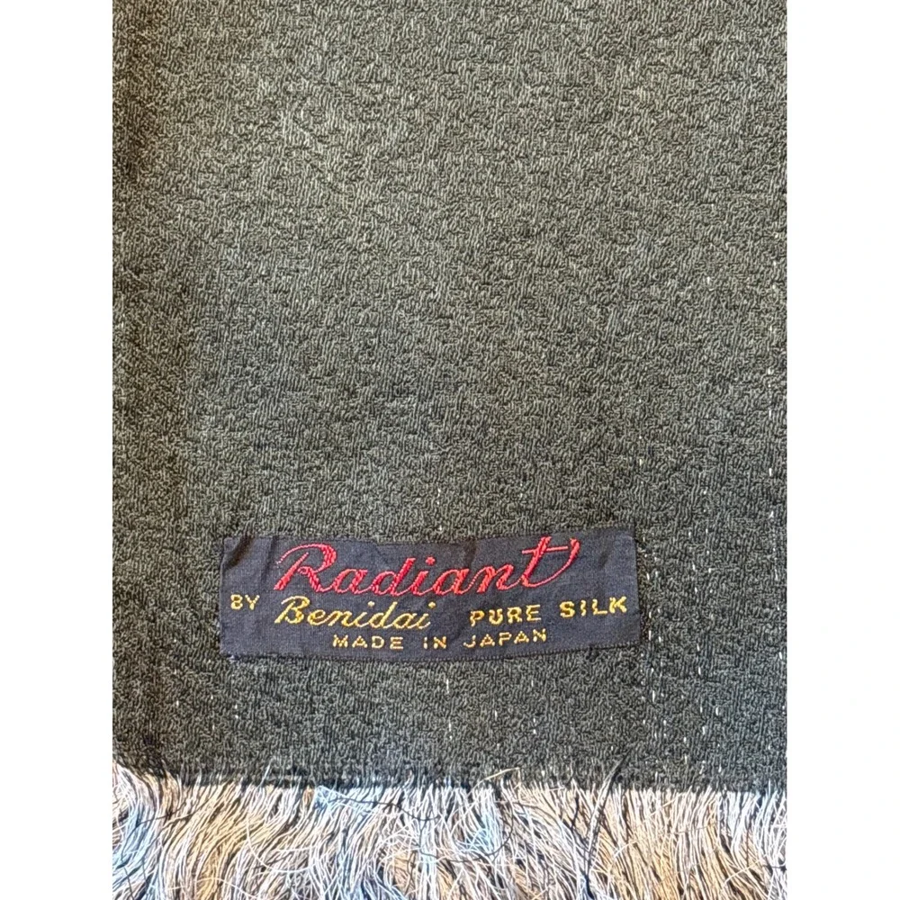 Vintage Radiant by Benidai‎ Pure Silk Scarf Green Plaid Fringe Made in Japan